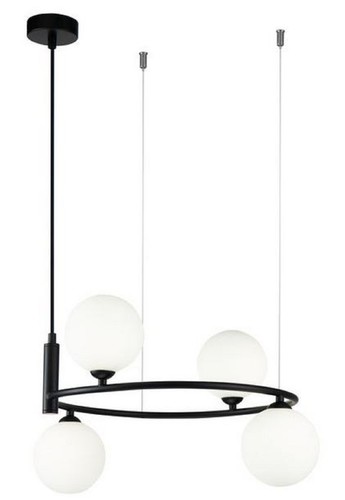 Casa Padrino Luxus H�ngeleuchte Schwarz / Wei�  39 x H. 28 cm - Moderne h�henverstellbare Metall H�ngelampe mit runden Glas Lampenschirmen