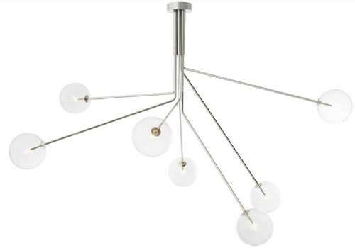 Casa Padrino Luxus Halogen Kronleuchter Silber 192 x 192 x H. 85 cm - Moderner dimmbarer Kronleuchter mit runden Glas Lampenschirmen - Luxus Kollektion