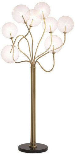 Casa Padrino Luxus Halogen Stehleuchte Antik Messingfarben / Schwarz  70 x H. 170 cm - Dimmbare Metall Stehlampe mit runden Glas Lampenschirmen und Marmorfu� - Luxus Kollektion