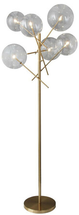 Casa Padrino Luxus Halogen Stehleuchte Messingfarben 25 x 51 x H. 130 cm - Metall Stehlampe mit runden Glas Lampenschirmen - Luxus Kollektion