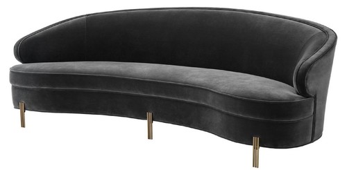 Casa Padrino Luxus Samt Sofa Dunkelgrau / Messingfarben 230 x 103 x H. 78 cm - Gebogenes Wohnzimmer Sofa - Designer M�bel