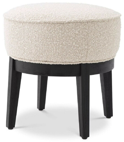 Casa Padrino Luxus Hocker Cremefarben / Schwarz  45,5 x H. 47 cm - Runder Wohnzimmer Sitzhocker - Moderner Rundhocker - Luxus M�bel