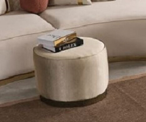 Casa Padrino Luxus Hocker Creme / Gold  50 x H. 43 cm - Runder Wohnzimmer Sitzhocker - Wohnzimmer M�bel - Luxus M�bel - Luxus Einrichtung