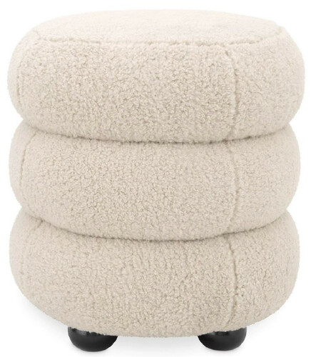 Casa Padrino Luxus Hocker Creme / Schwarz  43 x H. 49,5 cm - Runder Wohnzimmer Sitzhocker - Gepolsterter Rundhocker - Wohnzimmer M�bel - Luxus M�bel - Luxus Einrichtung - M�bel Luxus