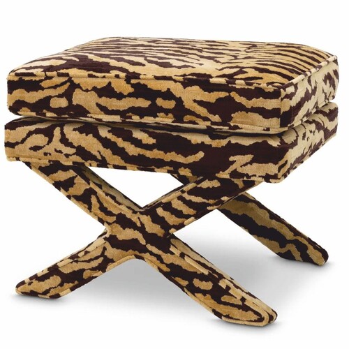 Casa Padrino Luxus Hocker mit Tiger Design Beige / Braun - Luxus Wohnzimmer M�bel