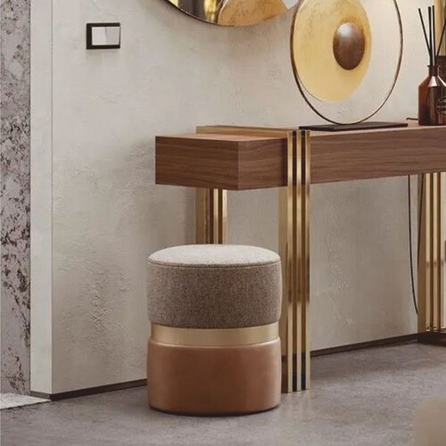 Casa Padrino Luxus Hocker Wei� / Grau / Messing / Braun  40 x H. 45 cm - Hotel M�bel