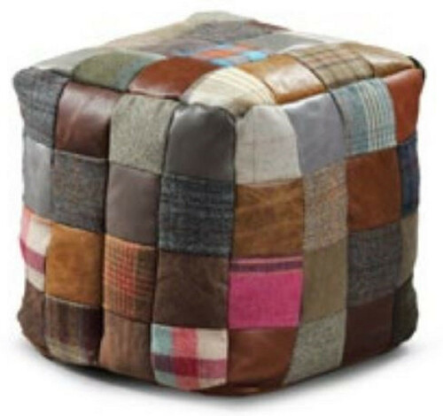 Casa Padrino Luxus Hocker Mehrfarbig 45 x 45 x H. 45 cm - Sitzhocker in W�rfelform mit Echtleder - Fu�hocker - Wohnzimmer M�bel