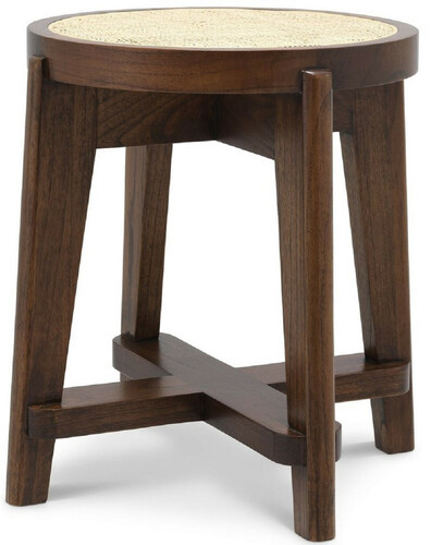 Casa Padrino Luxus Hocker Braun / Naturfarben  44,5 x H. 47 cm - Runder Massivholz Sitzhocker mit Rattangeflecht - Wohnzimmer M�bel