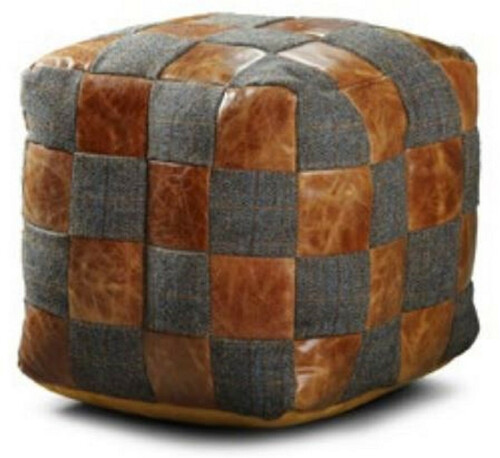 Casa Padrino Luxus Hocker Grau / Braun 45 x 45 x H. 45 cm - Sitzhocker in W�rfelform mit Echtleder - Fu�hocker - Wohnzimmer M�bel