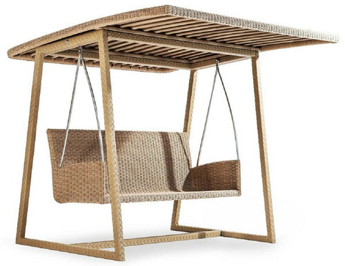 Casa Padrino Luxus Gartenschaukel Naturfarben 226 x 190 x H. 181 cm - Wetterbest�ndige Hollywood Schaukel mit Sonnendach - Garten M�bel - Terrassen M�bel - Luxus Qualit�t