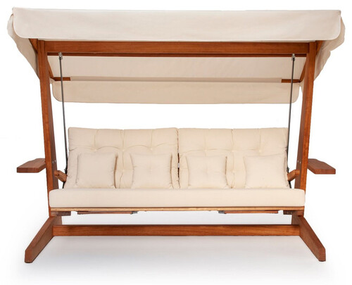 Casa Padrino Luxus Hollywood Schaukel Beige / Braun - Wetterfeste Garten Schaukel mit Sonnendach - Garten Terrassen Hotel M�bel - Luxus Qualit�t