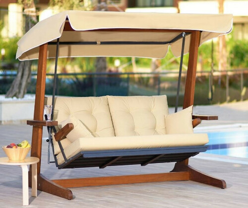 Casa Padrino Luxus Hollywood Schaukel Cremefarben / Braun - Moderne Wetterfeste Garten Schaukel mit Sonnendach - Garten Terrassen Hotel Mbel - Luxus Kollektion