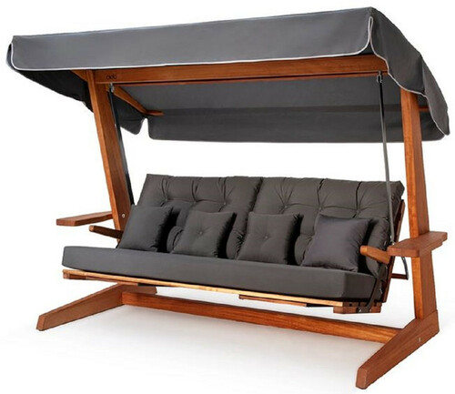 Casa Padrino Luxus Hollywood Schaukel Anthrazitgrau / Braun - Wetterfeste Garten Schaukel mit Sonnendach - Garten M�bel - Terrassen M�bel - Luxus M�bel - Luxus Garten Einrichtung