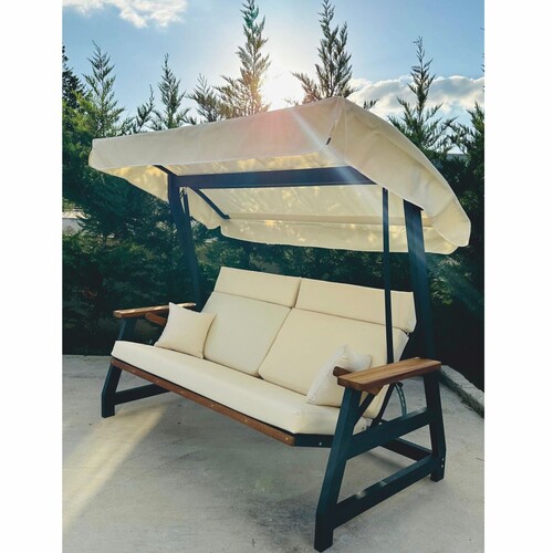 Casa Padrino Luxus Hollywood Schaukel Beige / Anthrazit / Braun 226 cm - Garten & Terrassen M�bel