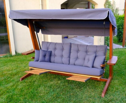 Casa Padrino Luxus Hollywood Schaukel Lila / Braun - Wetterfeste Garten Schaukel mit Sonnendach - Garten Terrassen Hotel M�bel - Luxus Qualit�t