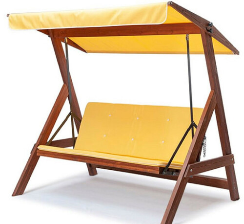 Casa Padrino Luxus Hollywood Schaukel Gelb / Braun - Massivholz Garten Schaukel mit Sonnendach - Garten M�bel - Terrassen M�bel - Outdoor M�bel - Luxus M�bel