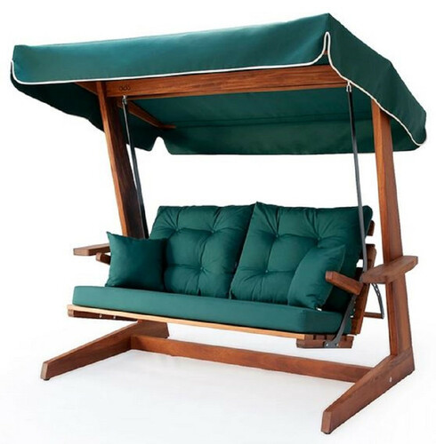 Casa Padrino Luxus Hollywood Schaukel Gr�n / Braun - Wetterfeste Garten Schaukel mit Sonnendach - Garten M�bel - Terrassen M�bel - Luxus M�bel - Luxus Garten Einrichtung