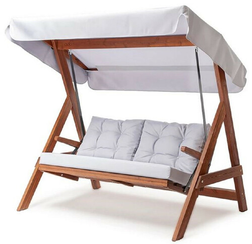 Casa Padrino Luxus Hollywood Schaukel Hellgrau / Braun - Wetterfeste Garten Schaukel mit Sonnendach - Garten M�bel - Terrassen M�bel - Luxus M�bel - Luxus Garten Einrichtung