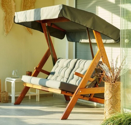 Casa Padrino Luxus Hollywood Schaukel Gr�n / Braun - Wetterfeste Garten Schaukel mit Sonnendach - Terrassen M�bel - Garten M�bel - Luxus M�bel