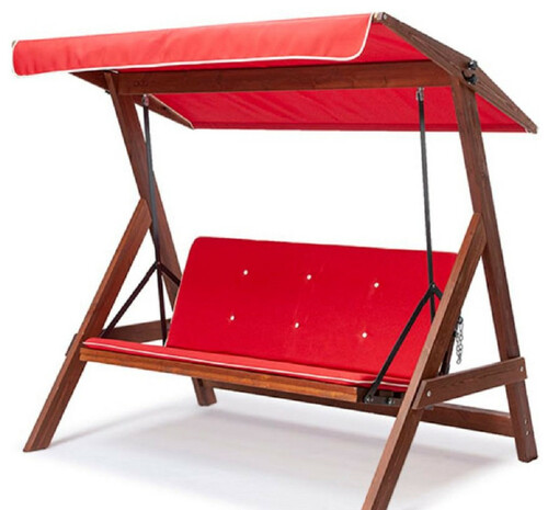 Casa Padrino Luxus Hollywood Schaukel Rot / Braun - Massivholz Garten Schaukel mit Sonnendach - Garten M�bel - Terrassen M�bel - Outdoor M�bel - Luxus M�bel