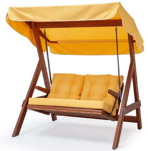 Casa Padrino Luxus Hollywood Schaukel Gelb / Braun - Moderne Wetterfeste Garten Schaukel mit Sonnendach - Garten M�bel - Terrassen M�bel - Luxus M�bel