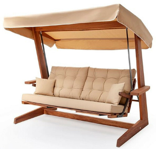 Casa Padrino Luxus Hollywood Schaukel Beige / Braun - Wetterfeste Garten Schaukel mit Sonnendach - Garten M�bel - Terrassen M�bel - Luxus M�bel - Luxus Garten Einrichtung