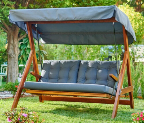 Casa Padrino Luxus Hollywood Schaukel Blau / Braun - Wetterfeste Garten Schaukel mit Sonnendach - Terrassen M�bel - Garten M�bel - Luxus M�bel - Luxus Garten Einrichtung