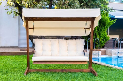 Casa Padrino Luxus Hollywood Schaukel Beige / Braun 200 cm - Garten Schaukel