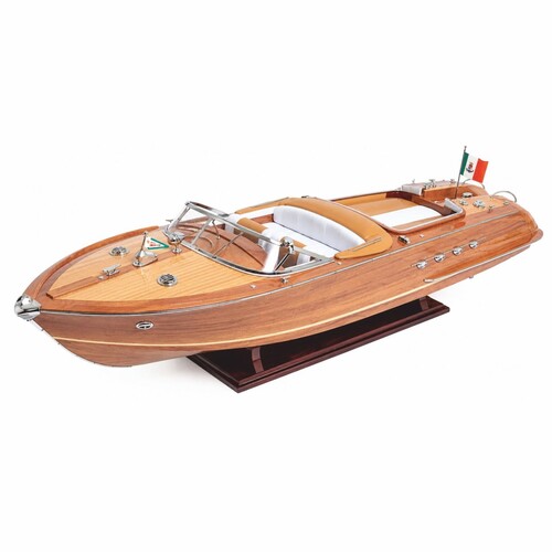 Casa Padrino Luxus Deko Speedboot Braun / Naturfarben / Wei� 89 cm - Handgefertigtes Modellboot