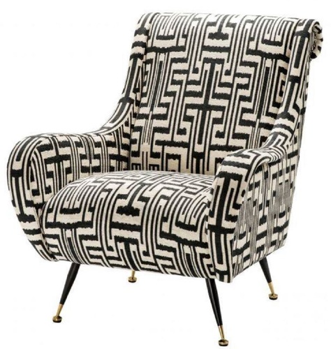 Casa Padrino Luxus Sessel Schwarz / Wei� / Messingfarben 80 x 90 x H. 88 cm - Wohnzimmer Sessel - Wohnzimmerm�bel