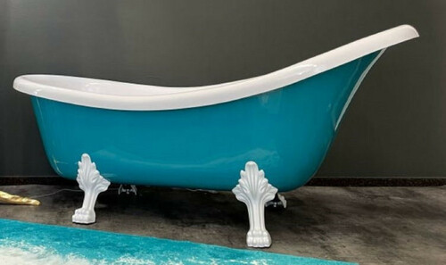 Casa Padrino Luxus Jugendstil Badewanne T�rkis / Wei� 174 x 83 x H. 81 cm - Freistehende Retro Badewanne mit L�wenf��en - Retro Badezimmer M�bel