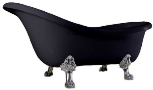 Casa Padrino Luxus Jugendstil Badewanne Schwarz / Silber 174 x 83 x H. 81 cm - Freistehende Retro Badewanne mit L�wenf��en - Retro Badezimmer M�bel
