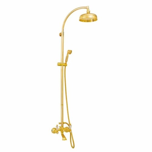 Casa Padrino Luxus Jugendstil Badewannenbatterie mit Handbrause und �berkopfbrause Gold H. 142 cm