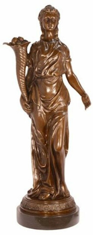 Casa Padrino Luxus Jugendstil Bronze Skulptur Dame Bronzefarben / Schwarz 36 x 24,8 x H. 85,4 cm - Elegante Bronzefigur mit Marmorsockel - Barock & Jugendstil Deko Accessoires