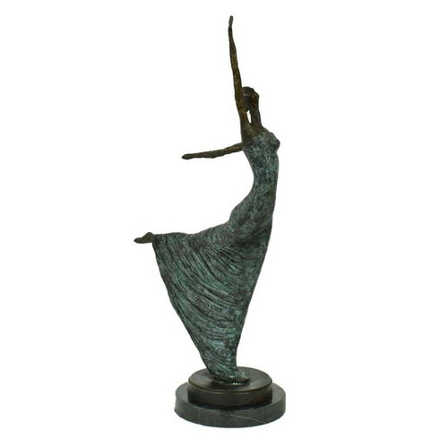 Casa Padrino Luxus Jugendstil Bronze Skulptur Tnzerin Antikgrn Bronze auf Marmorsockel H 53.5 cm - Bronzefigur - Dekofigur - Deko Accessoires