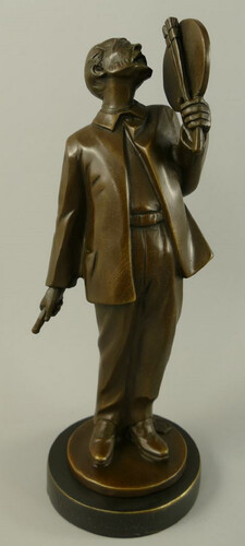 Casa Padrino Luxus Jugendstil Bronze Skulptur Vincent van Gogh Bronze / Schwarz 10 x 9 x H. 26 cm - Bronze Figur mit Marmorsockel - Dekofigur - Deko Accessoires