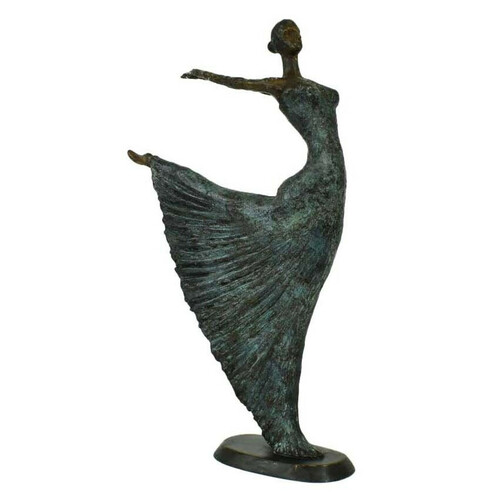 Casa Padrino Luxus Jugendstil Bronze Skulptur T�nzerin Antikgr�n Bronze auf Marmorsockel H 63 cm - Bronzefigur - Dekofigur - Deko Accessoires