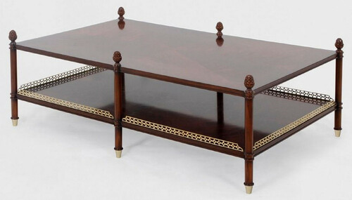 Casa Padrino Luxus Jugendstil Couchtisch Braun / Gold / Messingfarben 129 x 81 x H. 48 cm - Edler Mahagoni Wohnzimmertisch - Wohnzimmer M�bel - Luxus Qualit�t