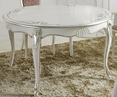 Casa Padrino Luxus Barock Esstisch Wei� / Silber - Ovaler Ausziehbarer Massivholz Esszimmertisch - Barock Esszimmer M�bel - Luxus Qualit�t - Made in Italy