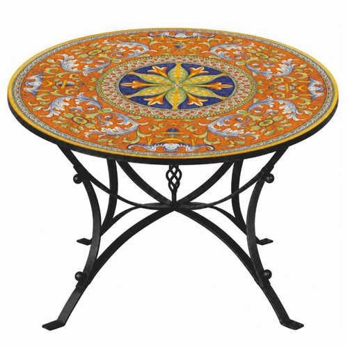 Casa Padrino Luxus Jugendstil Esstisch Orange / Bunt / Schwarz  140 cm - Runder Gartentisch - Gastronomie M�bel - Made in Italy