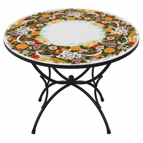Casa Padrino Luxus Jugendstil Garten Esstisch Wei� / Bunt / Schwarz  120 cm - Gastronomie & Garten M�bel - Made in Italy