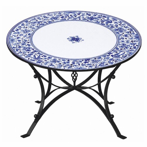 Casa Padrino Luxus Jugendstil Esstisch Wei� / Blau / Schwarz  140 cm - Runder Gartentisch - Gastronomie M�bel - Made in Italy