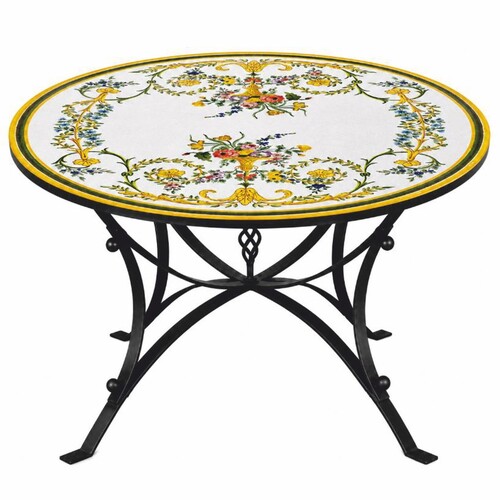 Casa Padrino Luxus Jugendstil Esstisch Wei� / Gelb / Bunt / Schwarz  140 cm - Runder Gartentisch - Gastronomie & Garten M�bel - Made in Italy