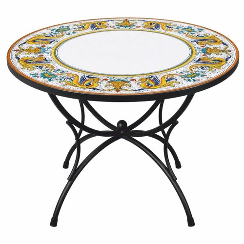 Casa Padrino Luxus Jugendstil Esstisch Wei� / Bunt / Schwarz  120 cm - Runder Gartentisch - Garten M�bel - Made in Italy