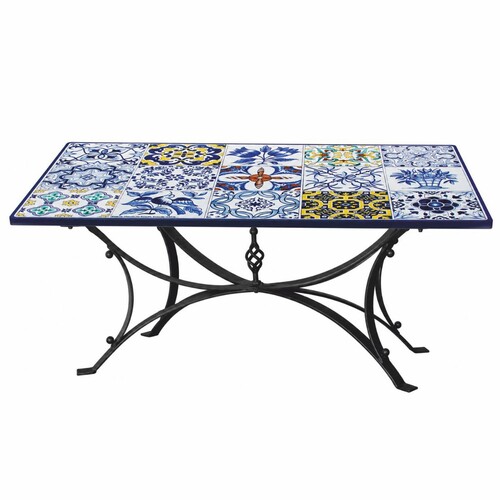 Casa Padrino Luxus Jugendstil Esstisch Wei� / Blau / Bunt / Schwarz 200 cm - Rechteckiger Gartentisch - Gastronomie M�bel - Made in Italy