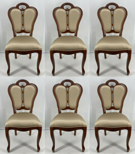 Casa Padrino Luxus Jugendstil Esszimmerstuhl 6er Set Gold / Braun 48 x 43 x H. 104,5 cm - Gepolsterte Massivholz St�hle - Jugendstil Esszimmerm�bel