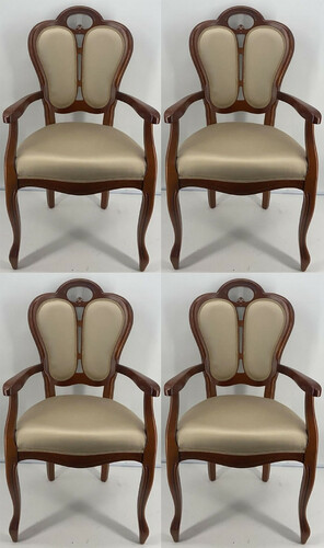 Casa Padrino Luxus Jugendstil Esszimmerstuhl 4er Set Gold / Braun 57 x 43 x H. 105 cm - Gepolsterte Massivholz St�hle mit Armlehnen - Jugendstil Esszimmerm�bel