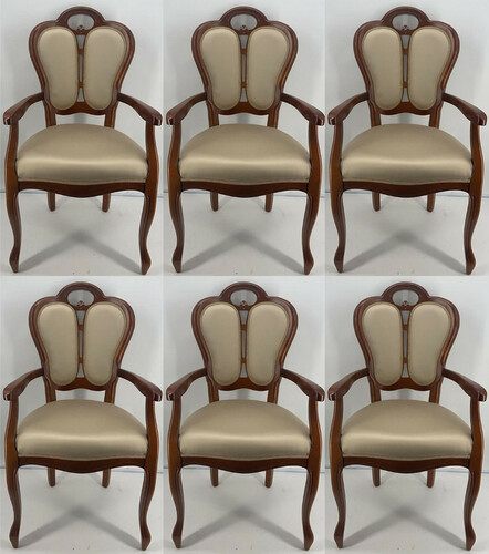 Casa Padrino Luxus Jugendstil Esszimmerstuhl 6er Set Gold / Braun 57 x 43 x H. 105 cm - Gepolsterte Massivholz St�hle mit Armlehnen - Jugendstil Esszimmerm�bel