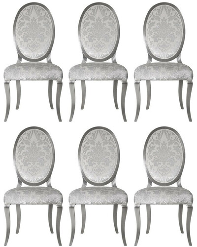 Casa Padrino Luxus Jugendstil Esszimmerstuhl 6er Set Silber / Grau / Silber 51 x 48 x H. 106 cm - Elegante K�chenst�hle mit Muster - Barock & Jugendstil Esszimmer M�bel - Luxus Qualit�t
