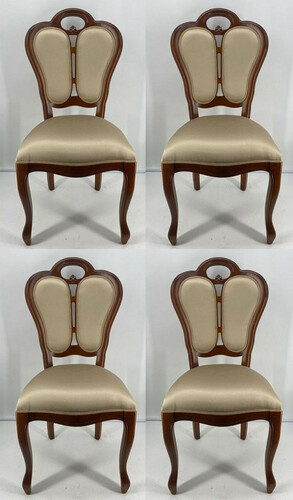 Casa Padrino Luxus Jugendstil Esszimmerstuhl 4er Set Gold / Braun 48 x 43 x H. 104,5 cm - Gepolsterte Massivholz St�hle - Jugendstil Esszimmerm�bel